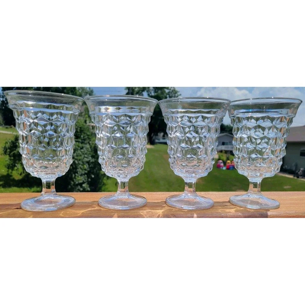 Fostoria American Clear Footed Cubist Low Water Goblets Set of 4 Vintage 5.5 in
